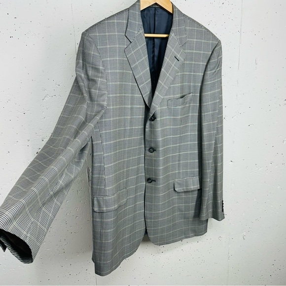 Corneliani Men's Size 56L Spencer Virgin Wool Silk Blue Micro Houndstooth Jacket - Picture 5 of 15